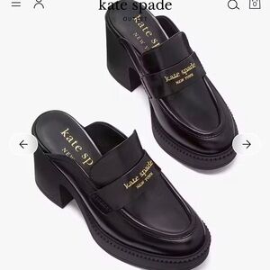 Kate Spade New York Women’s Black Blake Mule Loafer With Gold Emblems. Size 10B.